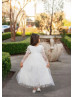 Long Sleeves White Eyelash Lace Tulle Vintage Flower Girl Dress